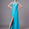 Teal Evening Illusion Prom Floor Length Sheath Dress - Image 3