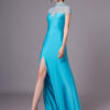 Teal Evening Illusion Prom Floor Length Sheath Dress - Image 7