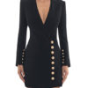 Turndown Collar Plunging Buttons Bodycon Dress - Image 2