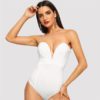 V Neck Sexy Casual Strapless Women Autumn Plain Elegant Bodysuits