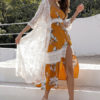 White Cover Up Women Lace Sheer Open Front Beach Dress - Image 2