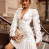 White Lace Plunging Party Sexy Mini Dress