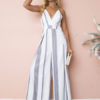Wide Leg Jumpsuit Striped Straps Low Back Summer Jumpsuit For Women