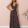 Wide Leg Jumpsuit Striped Straps Low Back Summer Jumpsuit For Women - Image 3