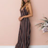 Wide Leg Jumpsuit Striped Straps Low Back Summer Jumpsuit For Women - Image 4