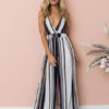 Wide Leg Jumpsuit Striped Straps Low Back Summer Jumpsuit For Women - Image 6