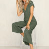 Wide Leg Jumpsuit V Neck Short Sleeve Buttons Women Jumpsuit - Image 2