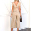 Wide Leg Jumpsuit V Neck Short Sleeve Buttons Women Jumpsuit - Image 4