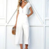 Wide Leg Jumpsuit V Neck Short Sleeve Buttons Women Jumpsuit - Image 5