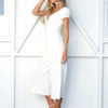 Wide Leg Jumpsuit V Neck Short Sleeve Buttons Women Jumpsuit - Image 6