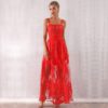 Women Bandage Red Lace Maxi Celebrity Party Dress - Image 5