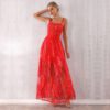 Women Bandage Red Lace Maxi Celebrity Party Dress