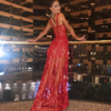 Women Bandage Red Lace Maxi Celebrity Party Dress - Image 7