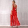 Women Bandage Red Lace Maxi Celebrity Party Dress - Image 4