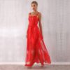 Women Bandage Red Lace Maxi Celebrity Party Dress - Image 3