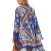 Women Boho Kimono Long Sleeve Fringe Printed Open Front Blue Cover Up - Image 4