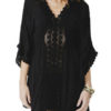 Women Casual Cover Up V Neck Lace Half Sleeve Cotton Beachwear - Image 3