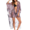 Women Cover Up Half Sleeve V Neck Tiger Print Sash Beachwear - Image 3