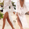 Women Cover Up V Neck Long Sleeve Split Lace Beachwear