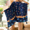 Women Floral Kimono Half Sleeve Tassels Royal Blue Casual Cover Up - Image 4