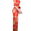 Women Long Jumpsuit Half Sleeve Cold Shoulder Orange Red Casual Jumpsuit - Image 2