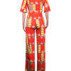 Women Long Jumpsuit Half Sleeve Cold Shoulder Orange Red Casual Jumpsuit - Image 3