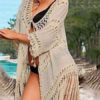 Women Sexy Cover Up V Neck Fringe Cut Out Casual Beachwear - Image 2
