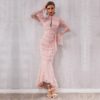 Women Sexy Lace Long Sleeve Maxi Club Party Dress