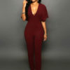 Women Sexy V Neck Butterfly Sleeve Tapered Fit Casual Jumpsuit