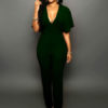 Women Sexy V Neck Butterfly Sleeve Tapered Fit Casual Jumpsuit - Image 2
