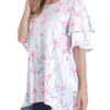 Women Short Sleeve Round Neck Floral Print Irregular T-shirts - Light Blue 4 - Image 3