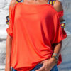 Women Solid Color Off Shoulder Short Sleeve Blouse