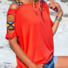 Women Solid Color Off Shoulder Short Sleeve Blouse - Image 2