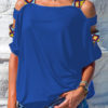 Women Solid Color Off Shoulder Short Sleeve Blouse - Image 11