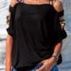 Women Solid Color Off Shoulder Short Sleeve Blouse - Image 3