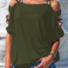 Women Solid Color Off Shoulder Short Sleeve Blouse - Image 5