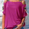 Women Solid Color Off Shoulder Short Sleeve Blouse - Image 7