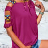 Women Solid Color Off Shoulder Short Sleeve Blouse - Image 8