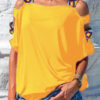 Women Solid Color Off Shoulder Short Sleeve Blouse - Image 9