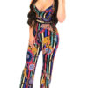 Women Striped Jumpsuit Spaghetti Straps Flared Leg Jumpsuit