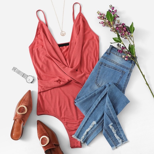 Women Summer Sexy Casual Spaghetti Strap Plain Skinny Bodysuits - Image 6