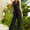 Women V Neck Sleeveless Knotted Jumpsuit