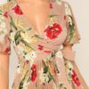 Wrap Belted Floral Print Butterfly Sleeve EleganteVacation Dresses - Image 4