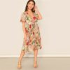 Wrap Belted Floral Print Butterfly Sleeve EleganteVacation Dresses - Image 5
