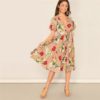 Wrap Belted Floral Print Butterfly Sleeve EleganteVacation Dresses