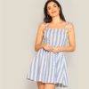 Boho Straps Self Tie Shoulder Fit and Flare Striped Cami Dress - Image 3