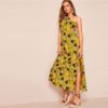 Allover Pineapple Split Thigh Backless Halter Maxi Dress - Image 2