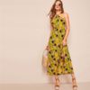 Allover Pineapple Split Thigh Backless Halter Maxi Dress