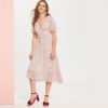 Boho Plunge Neck High Waist Polka Dot Long Dress