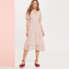 Boho Plunge Neck High Waist Polka Dot Long Dress - Image 4